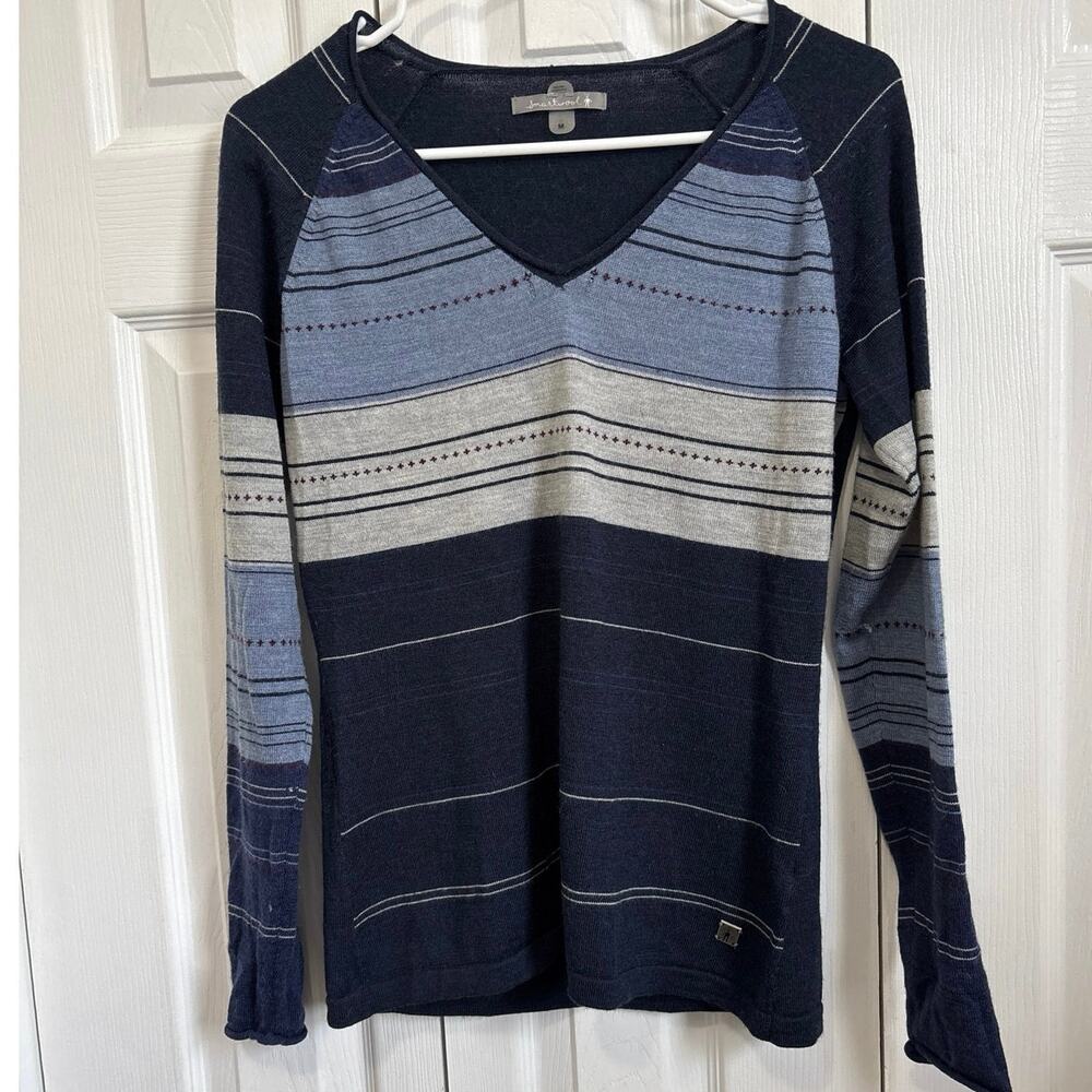 Smartwool Merino Wool Blend Blue Striped V-Neck Sweater Medium